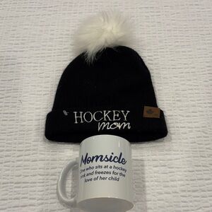 Hockey Mom Black Pom Beanie with Momsicle Mug